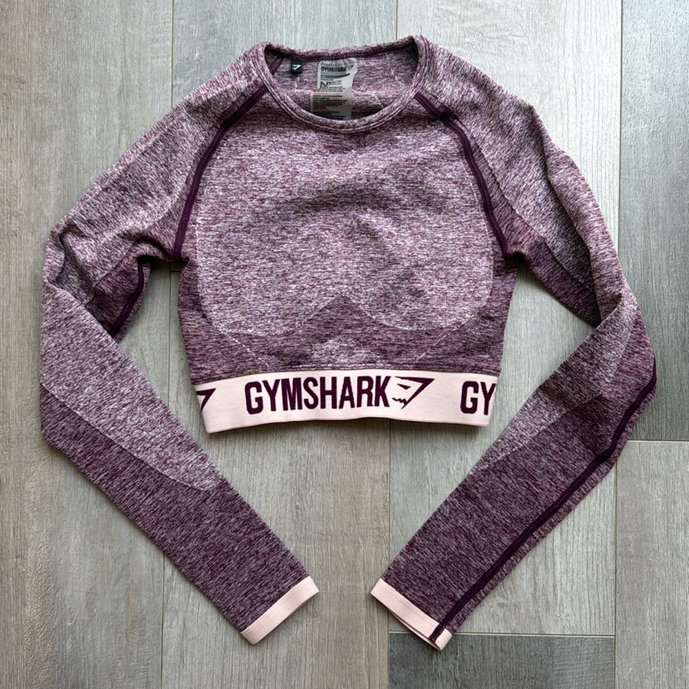 Gymshark Long Sleeve Crop Top Heathered Magenta Marl/ Pink Women’s  Size XS